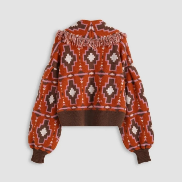 Boho sweater with tassles | Southwestern aztec print cardigan - Picture 6 of 6